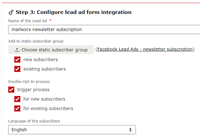 Configure Lead ad form integration