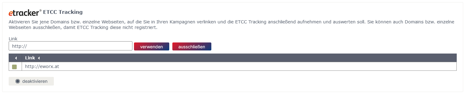 ETCC Tracking aktivieren